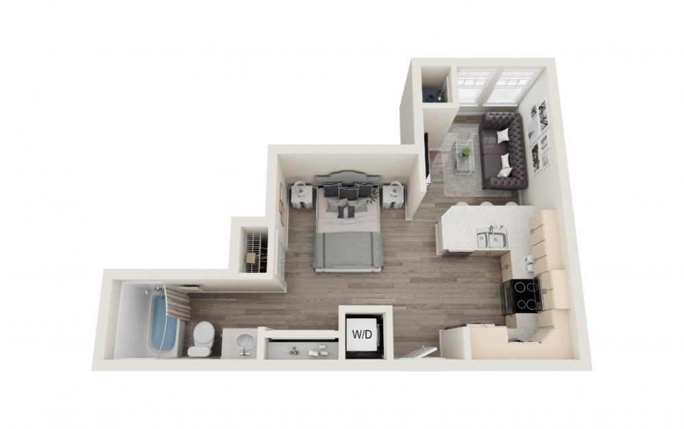 Folly - Studio floorplan layout with 1 bath and 487 square feet.