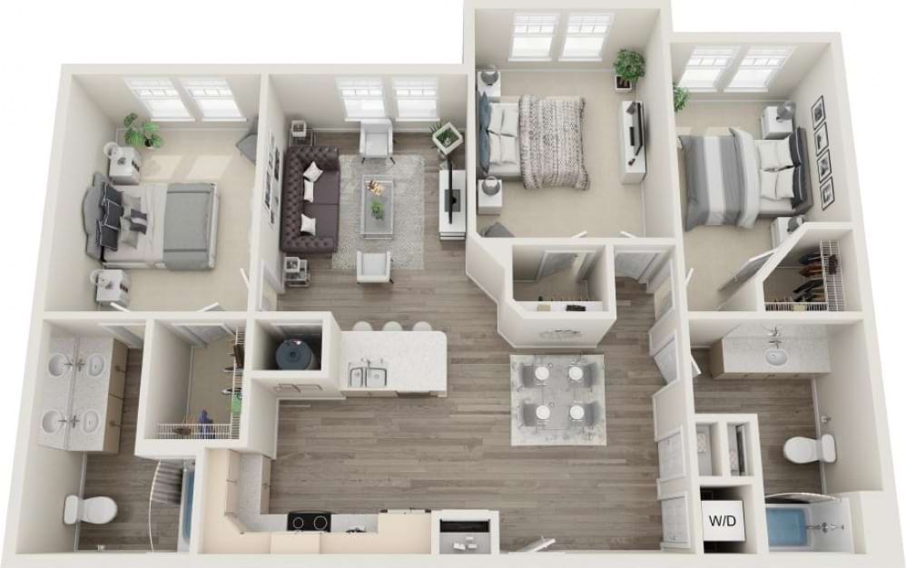 Fripp - 3 bedroom floorplan layout with 2 baths and 1265 square feet. Fripp - 3 bedroom floorplan layout with 2 baths and 1265 square feet.